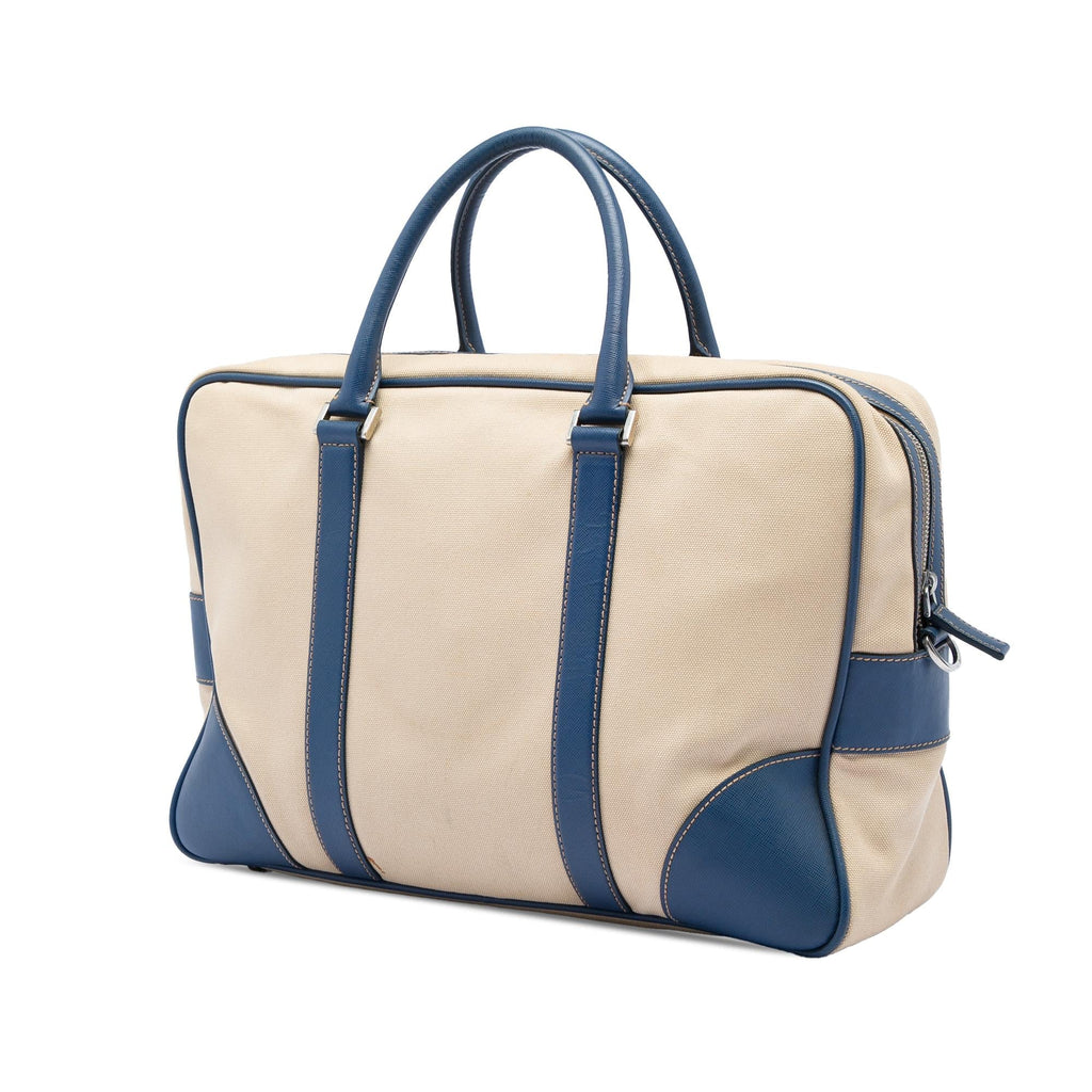 Prada Saffiano Trimmed Canvas Briefcase - Beige
