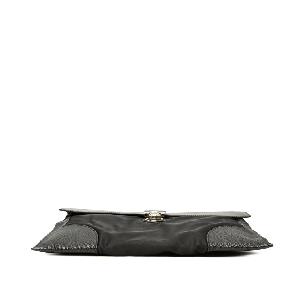 Prada Saffiano Trimmed Tessuto Clutch - Black