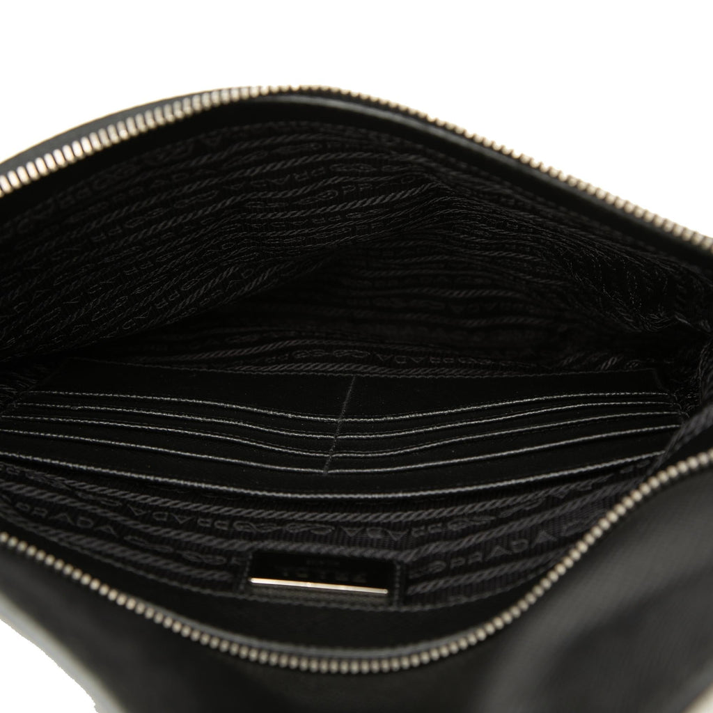 Prada Saffiano Trimmed Tessuto Clutch - Black