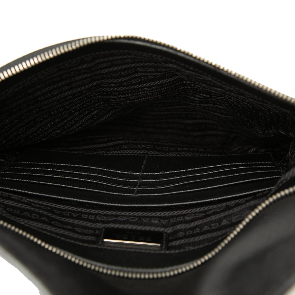 Prada Saffiano Trimmed Tessuto Clutch - Black