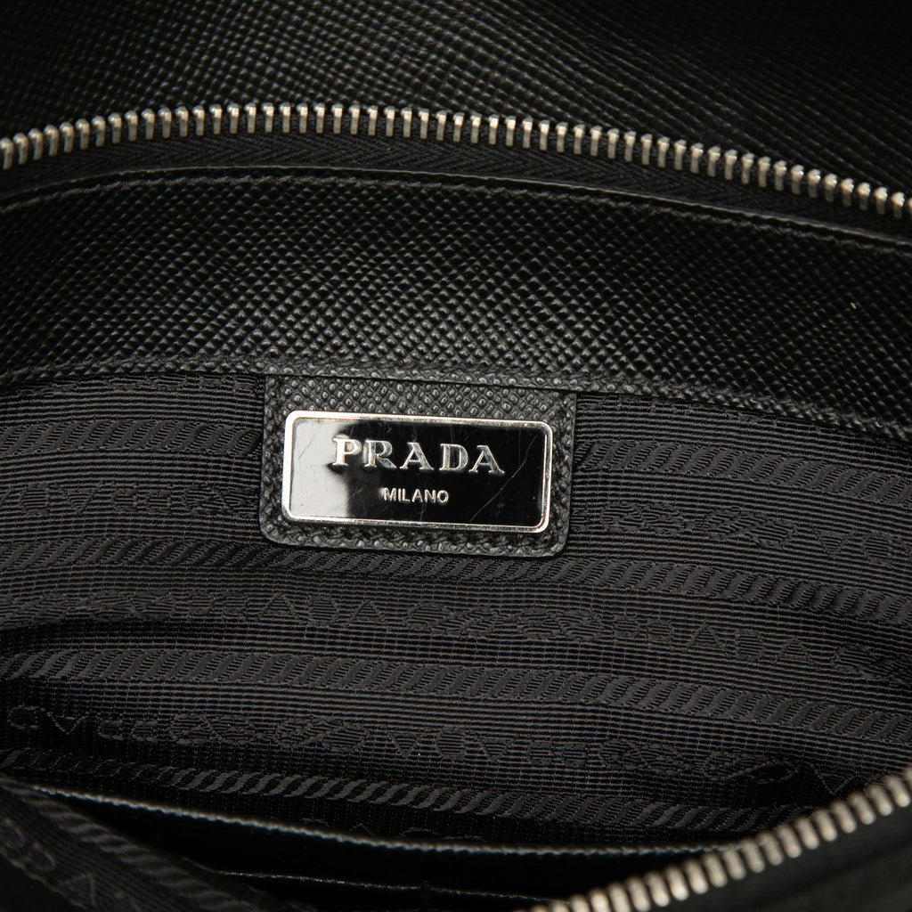 Prada Saffiano Trimmed Tessuto Clutch - Black
