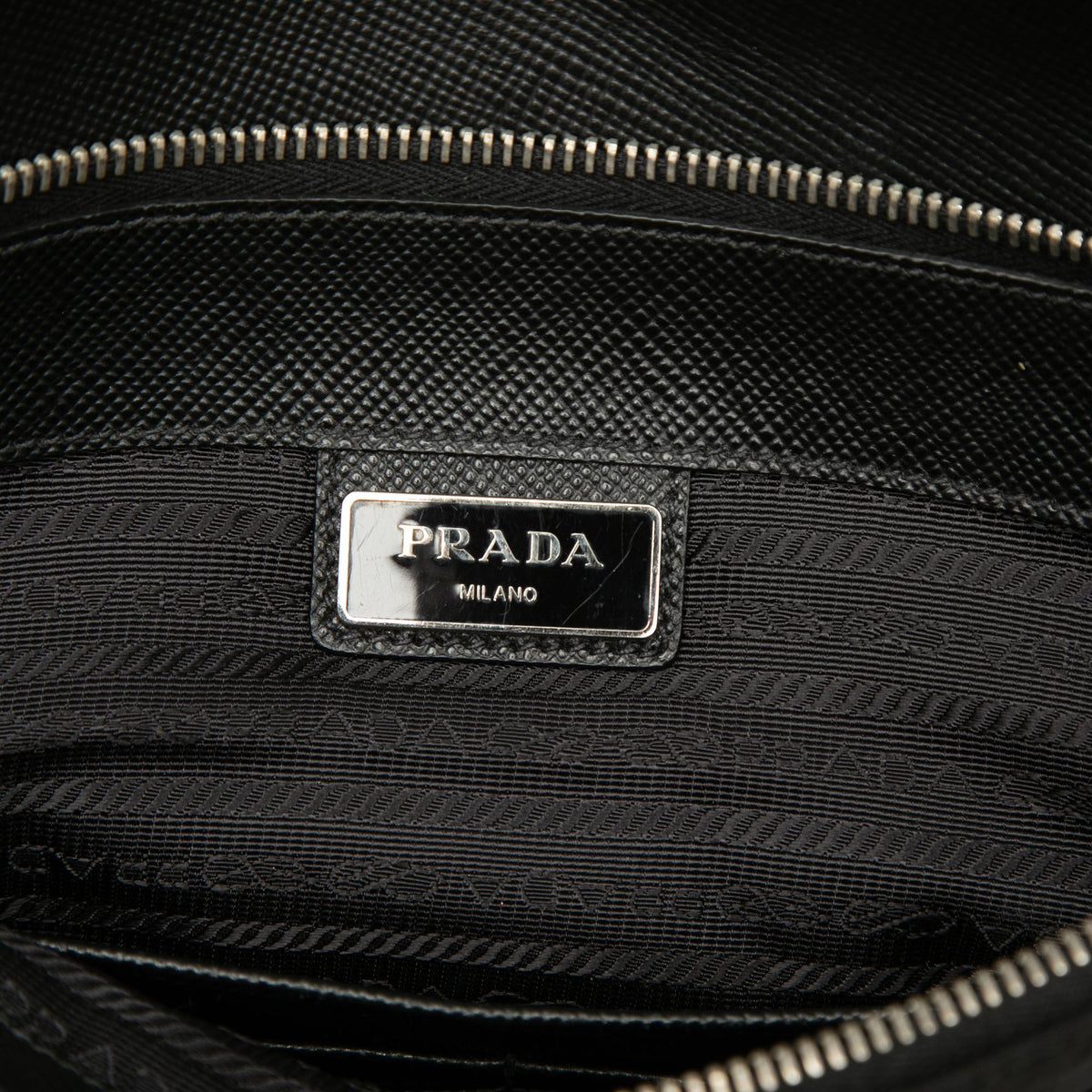 Prada Saffiano Trimmed Tessuto Clutch - Black