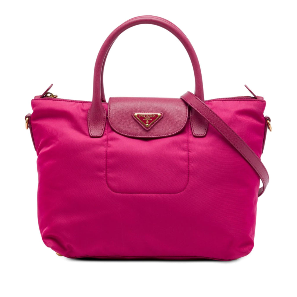 Prada Saffiano Trimmed Tessuto Satchel - Pink