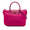 Prada Saffiano Trimmed Tessuto Satchel - Pink