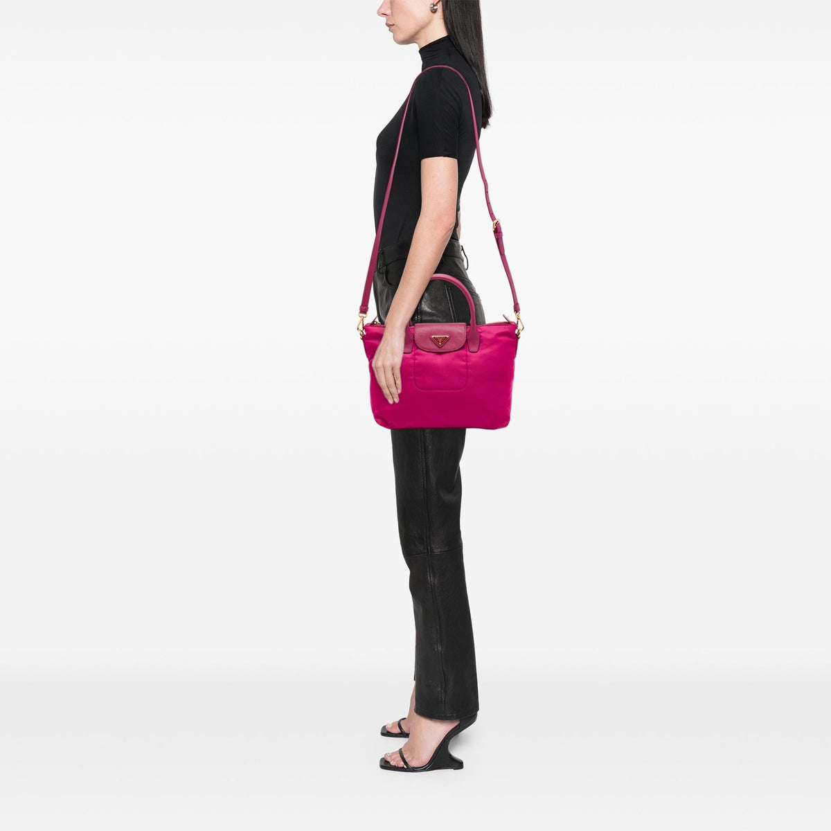 Prada Saffiano Trimmed Tessuto Satchel - Pink
