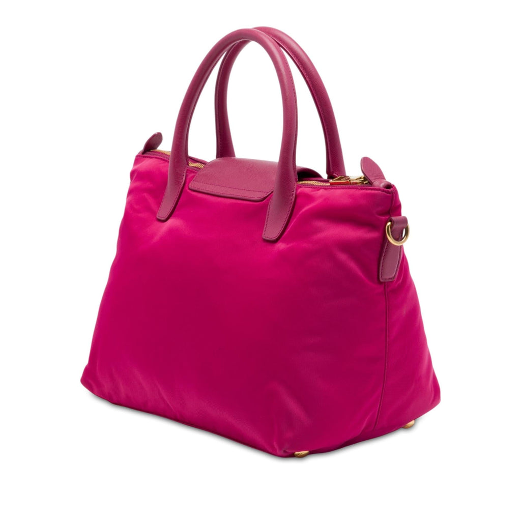 Prada Saffiano Trimmed Tessuto Satchel - Pink