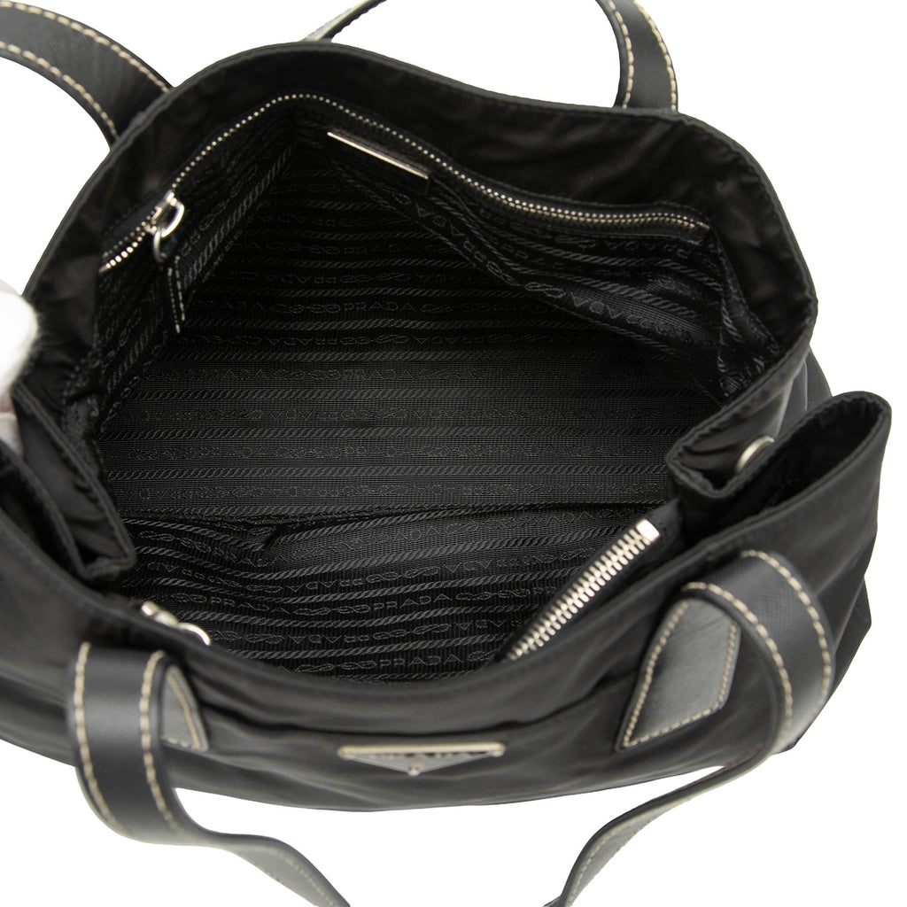 Prada Saffiano Trimmed Tessuto Shopper Tote Bag - Black