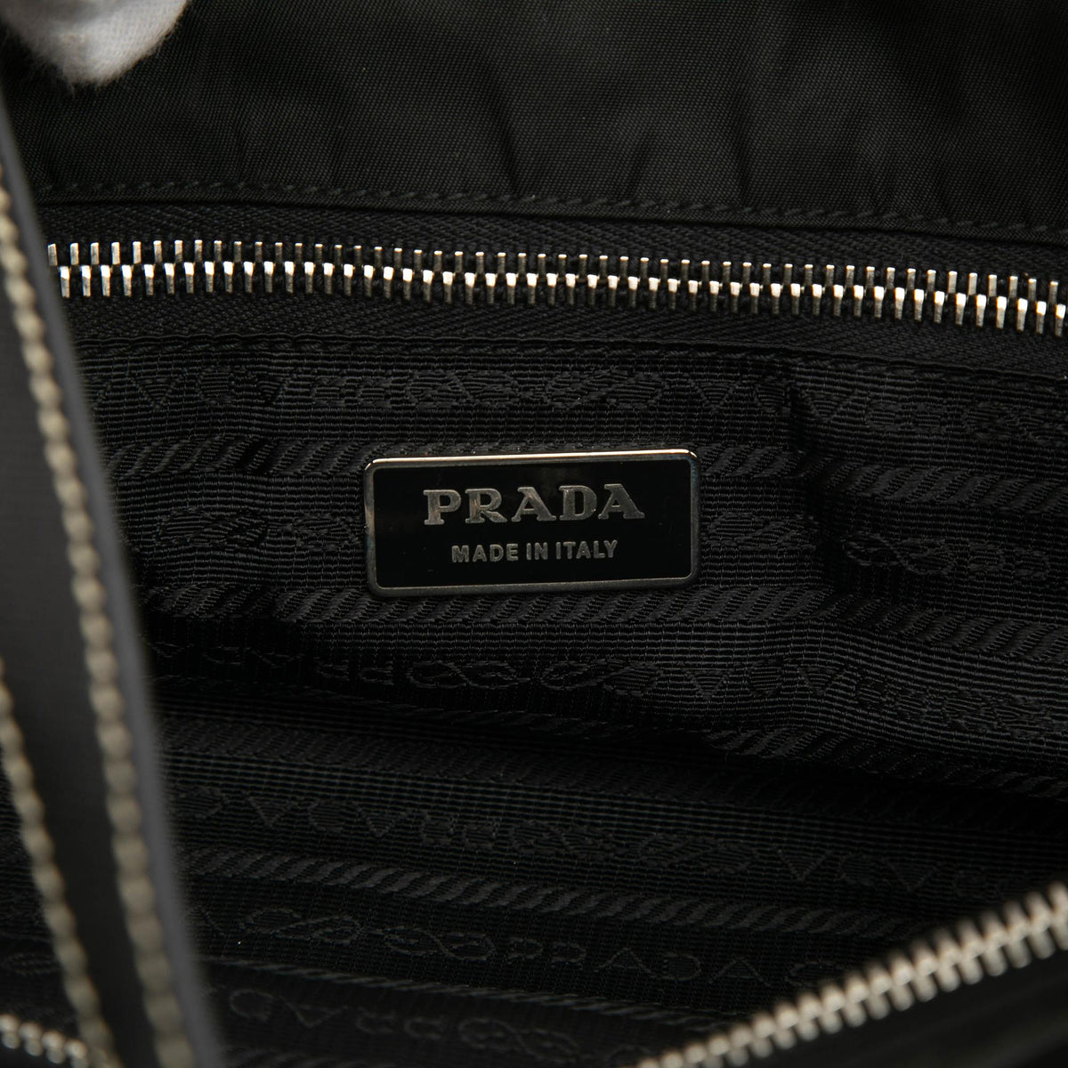 Prada Saffiano Trimmed Tessuto Shopper Tote Bag - Black