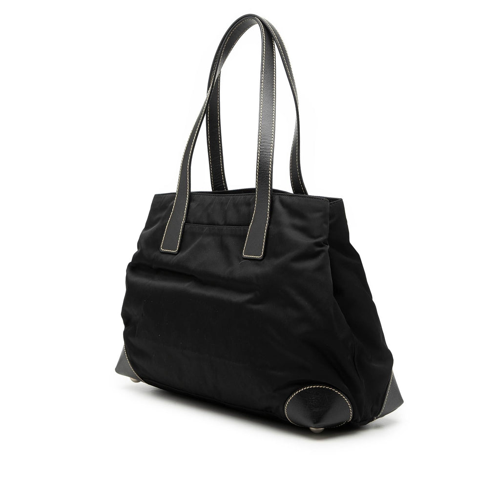 Prada Saffiano Trimmed Tessuto Shopper Tote Bag - Black