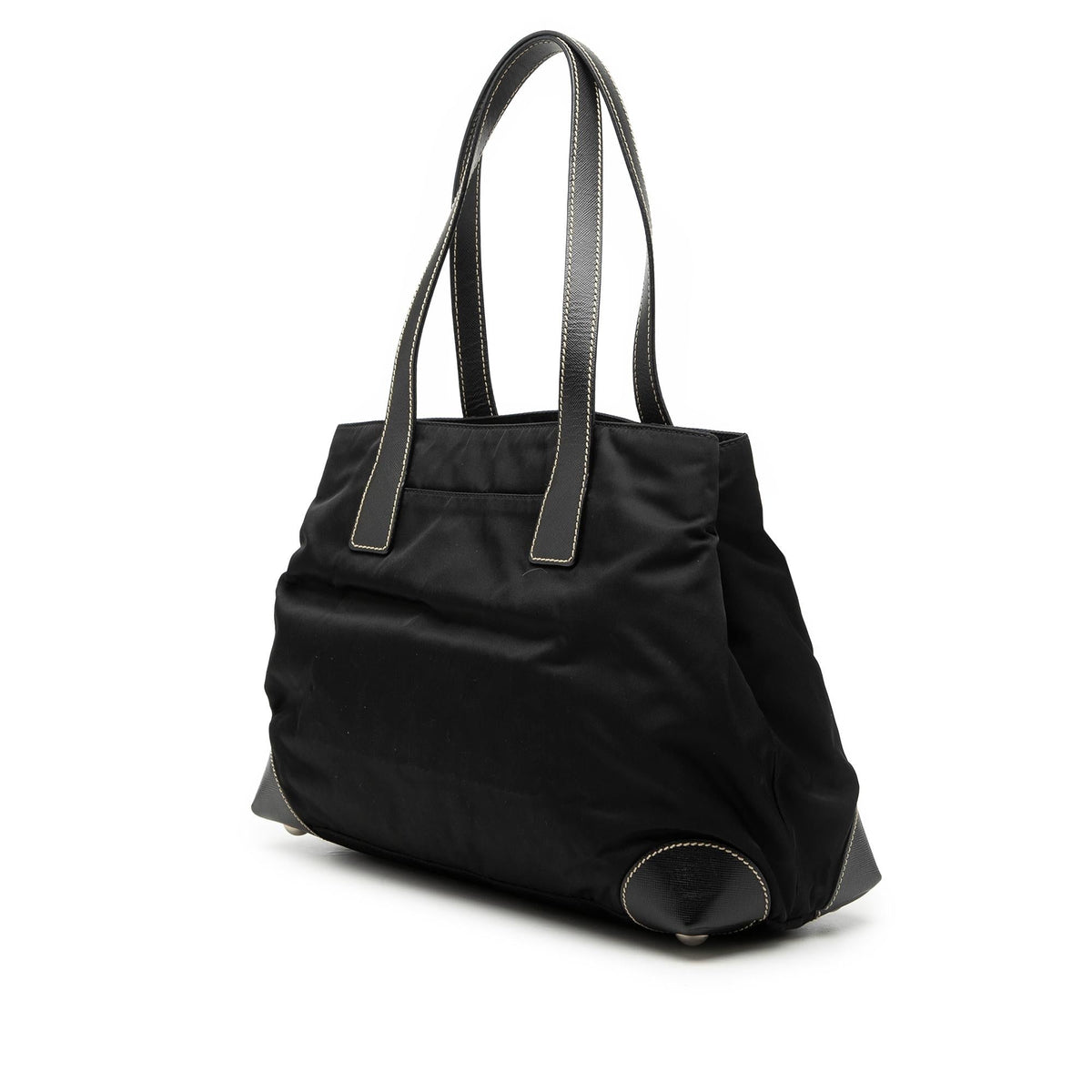 Prada Saffiano Trimmed Tessuto Shopper Tote Bag - Black