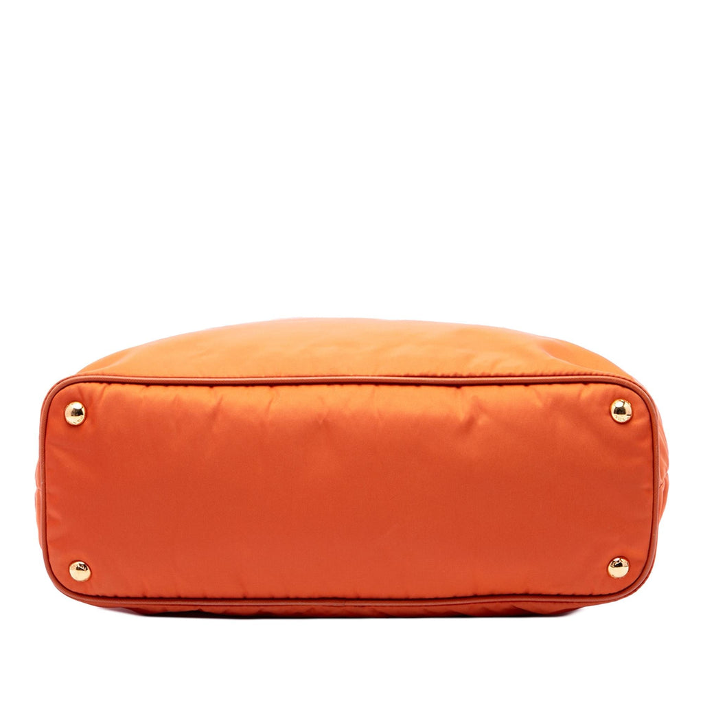 Prada Saffiano Trimmed Tessuto Tote Bag - Orange