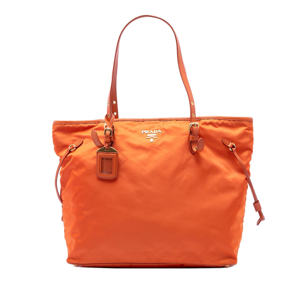 Prada Saffiano Trimmed Tessuto Tote Bag - Orange