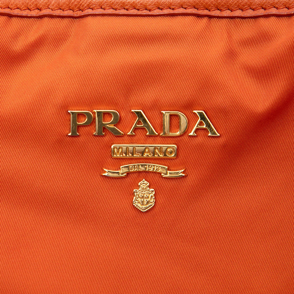 Prada Saffiano Trimmed Tessuto Tote Bag - Orange