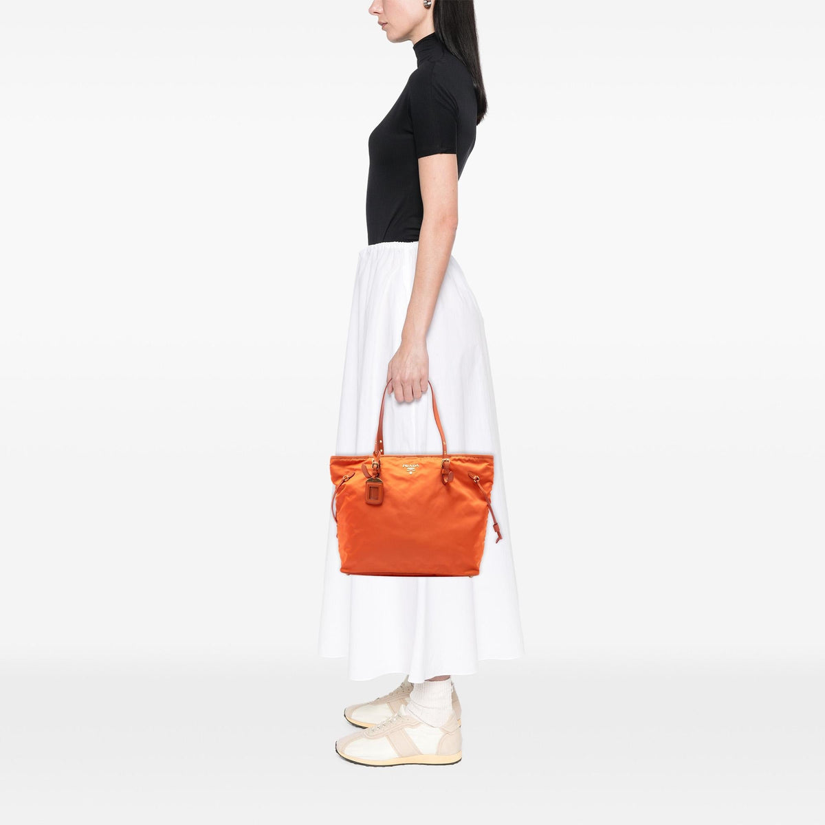 Prada Saffiano Trimmed Tessuto Tote Bag - Orange