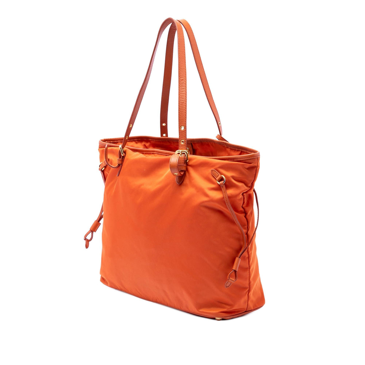 Prada Saffiano Trimmed Tessuto Tote Bag - Orange