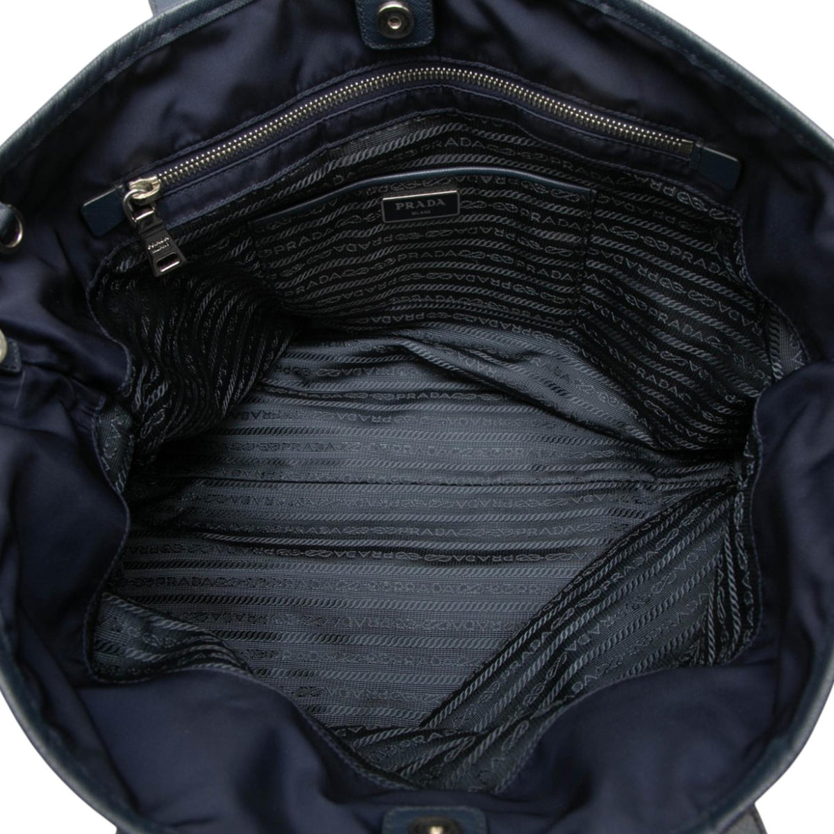 Prada Saffiano Trimmed Tessuto Tote Bag - Blue