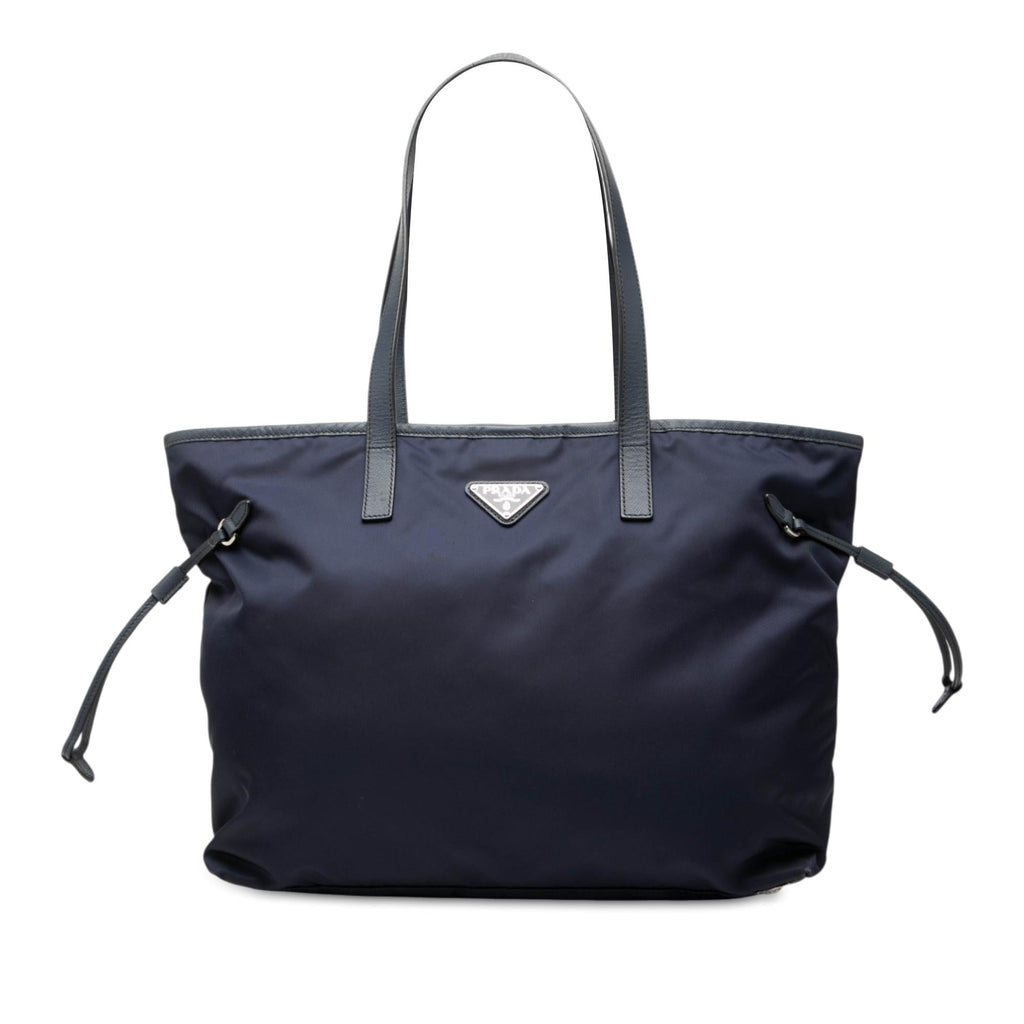 Prada Saffiano Trimmed Tessuto Tote Bag - Blue