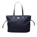 Prada Saffiano Trimmed Tessuto Tote Bag - Blue