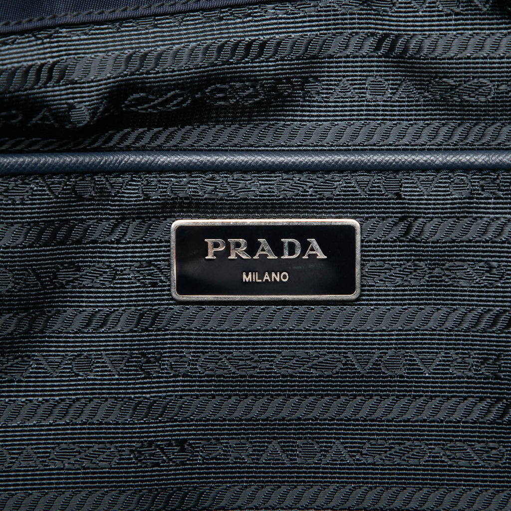 Prada Saffiano Trimmed Tessuto Tote Bag - Blue