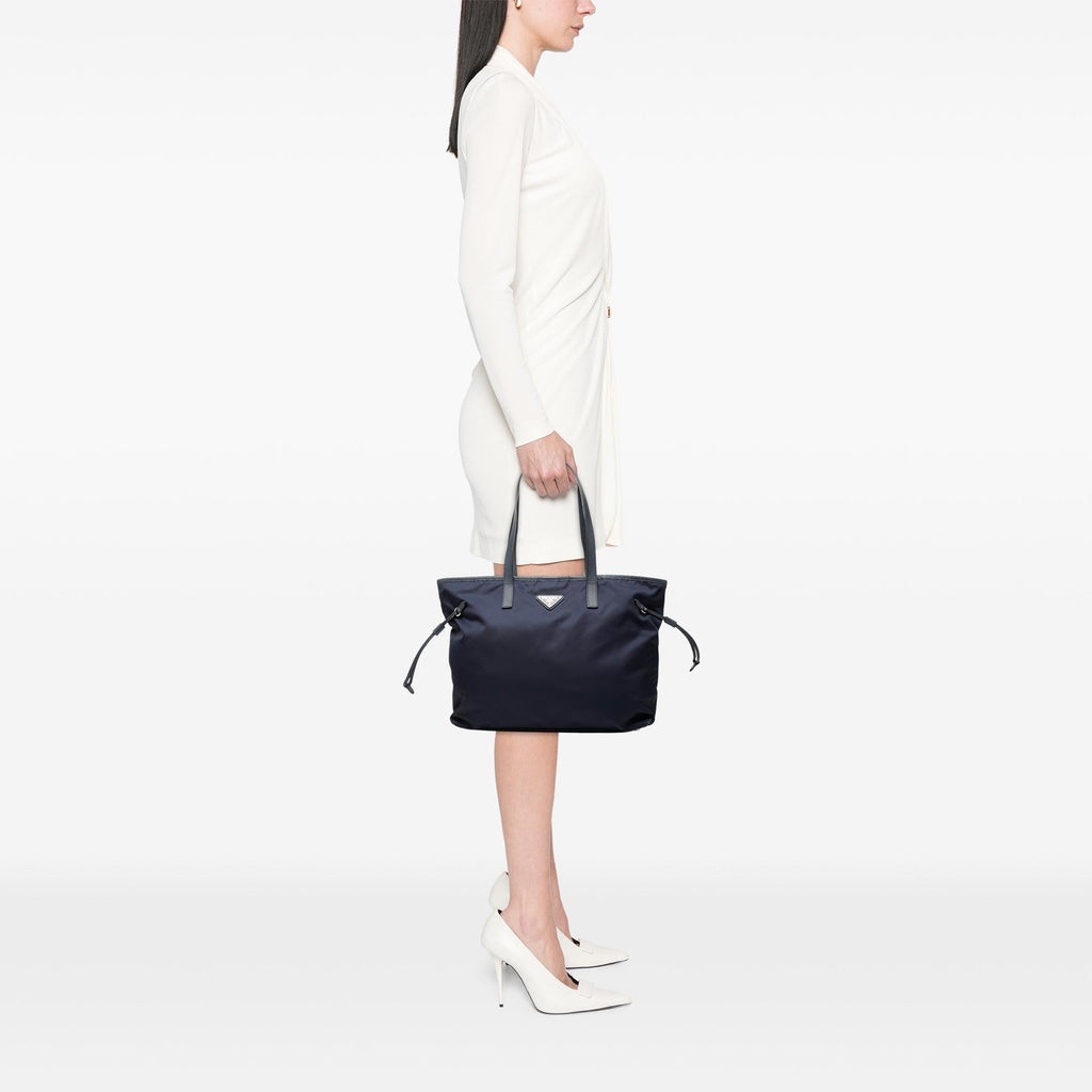 Prada Saffiano Trimmed Tessuto Tote Bag - Blue