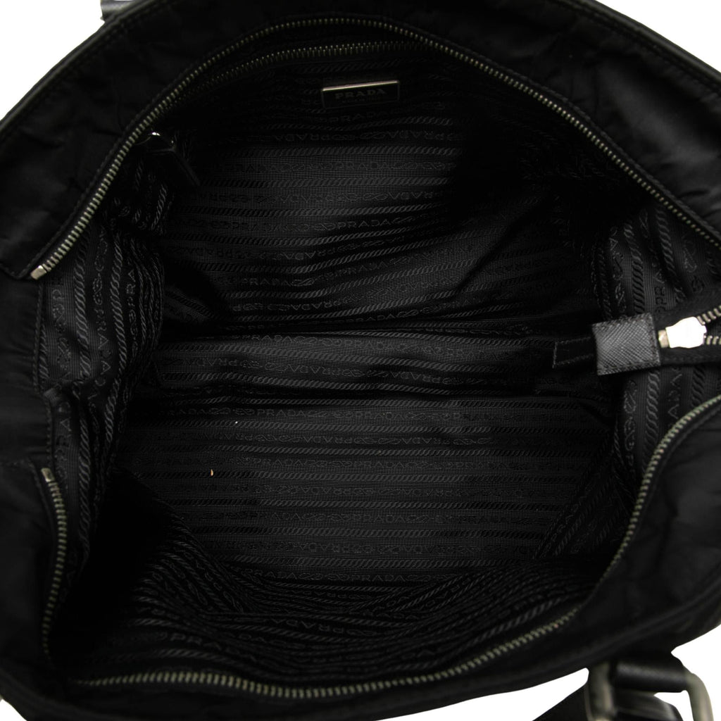 Prada Saffiano Trimmed Tessuto Tote Bag - Black