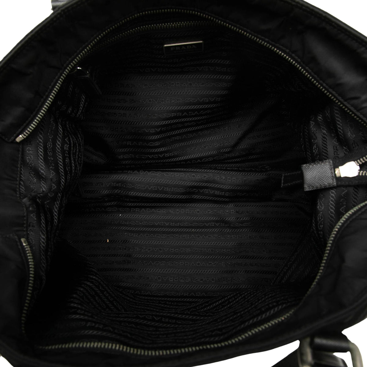 Prada Saffiano Trimmed Tessuto Tote Bag - Black
