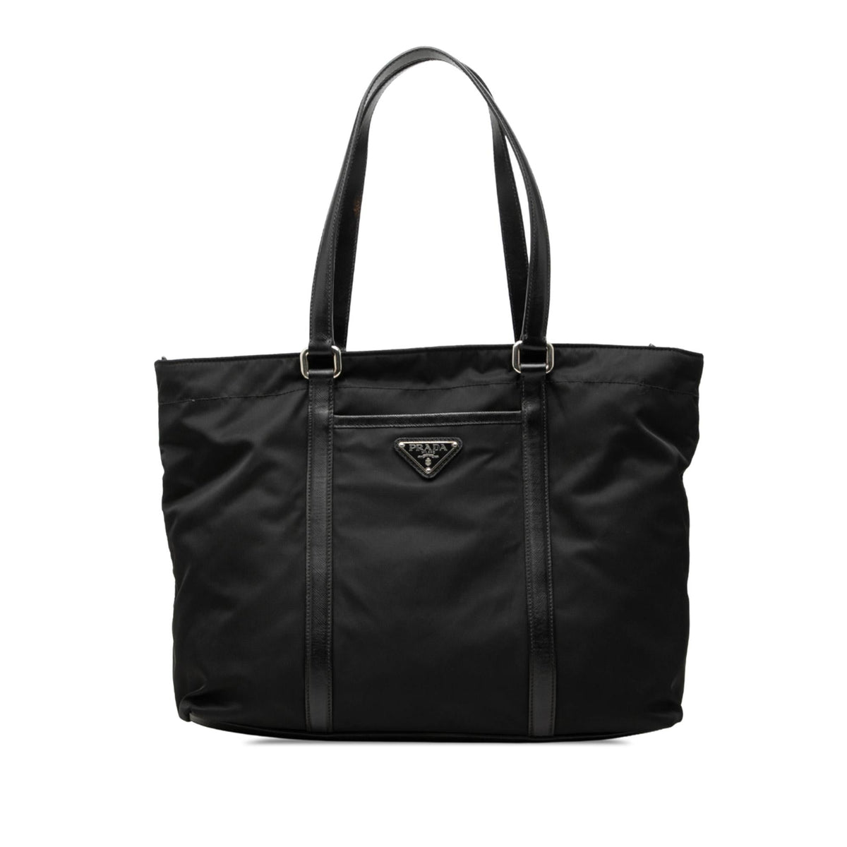 Prada Saffiano Trimmed Tessuto Tote Bag - Black
