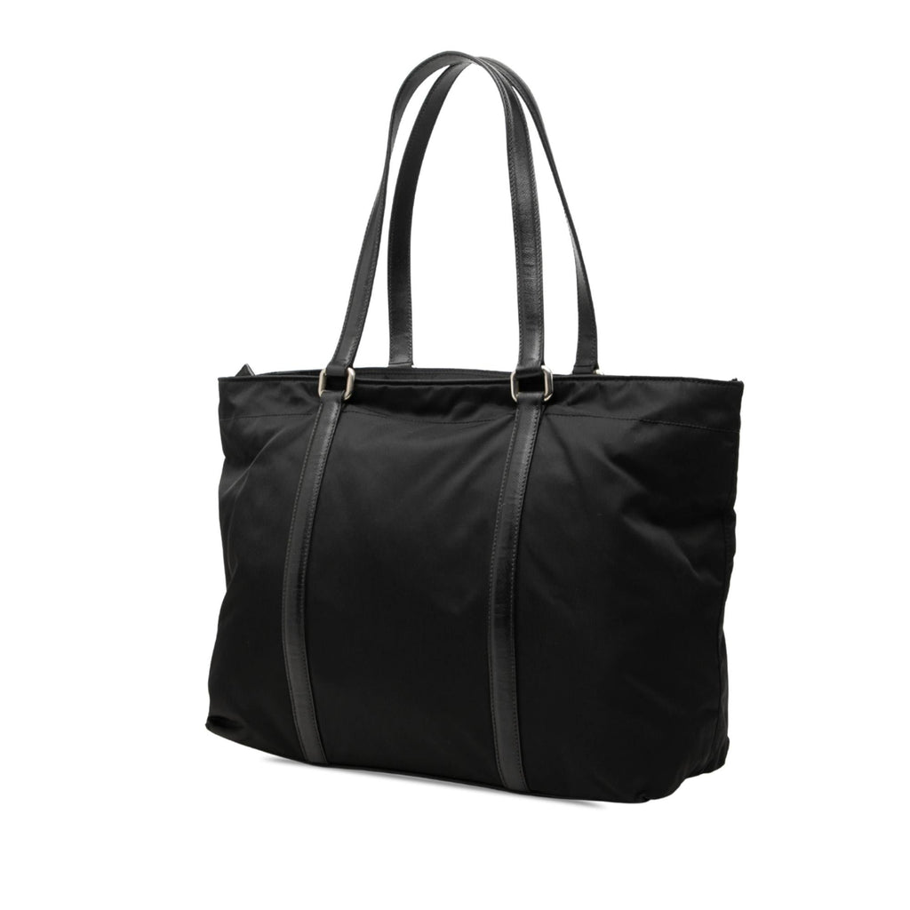 Prada Saffiano Trimmed Tessuto Tote Bag - Black