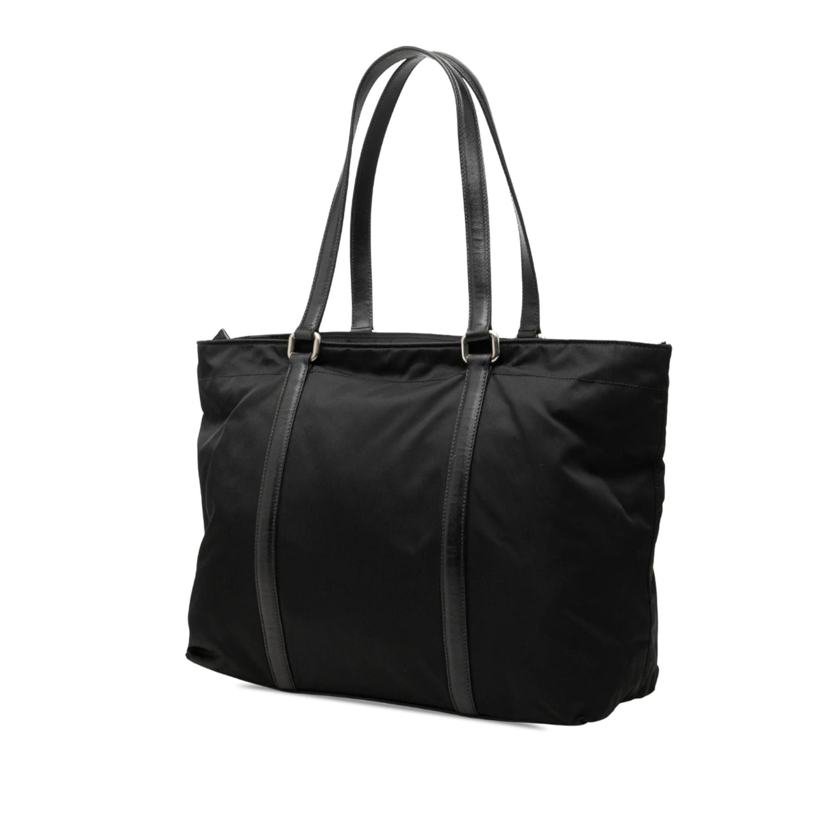 Prada Saffiano Trimmed Tessuto Tote Bag - Black