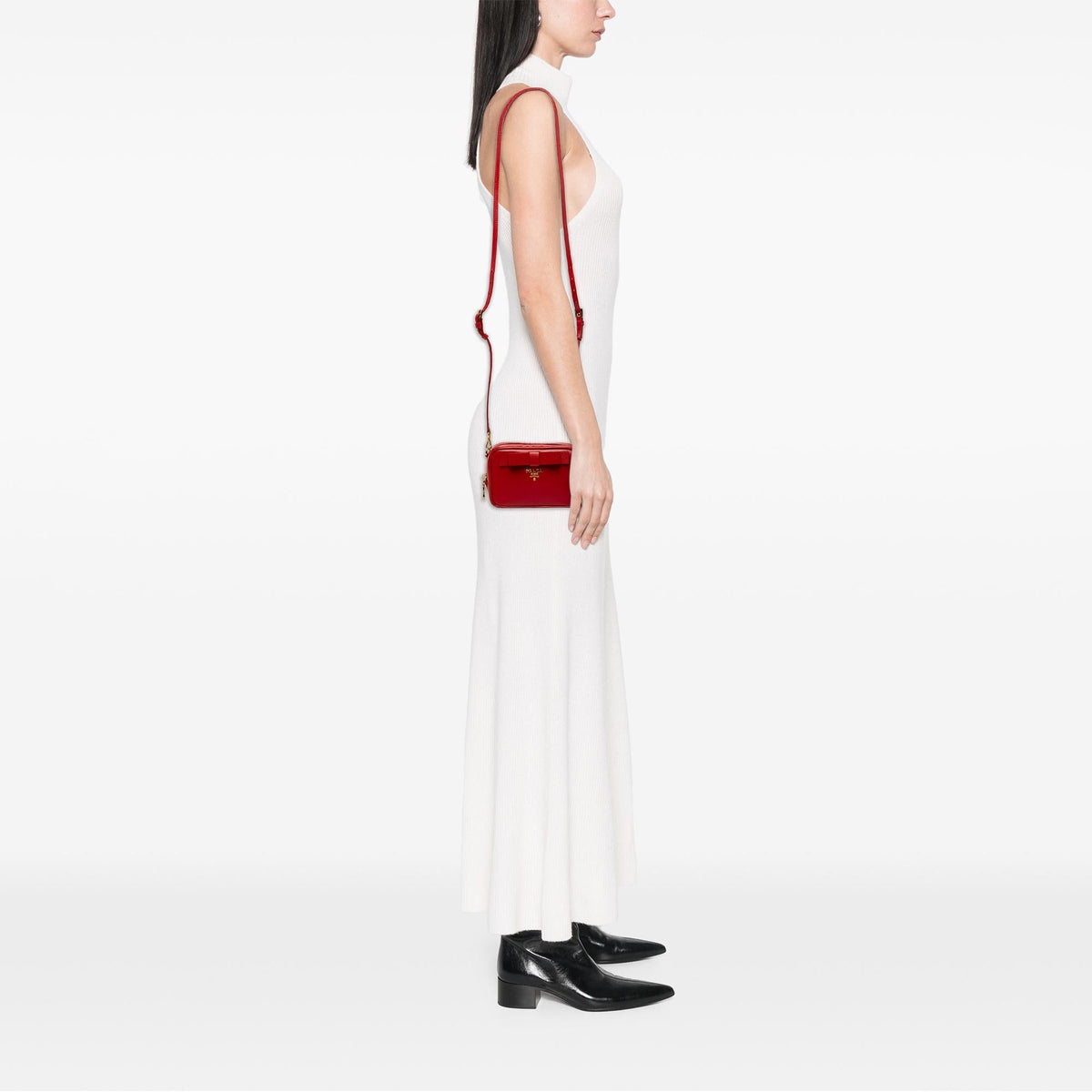 Prada Saffiano Vernice Bow Camera Bag - Red