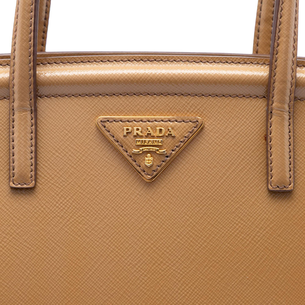 Prada Saffiano Vernice Parabole Satchel - Brown