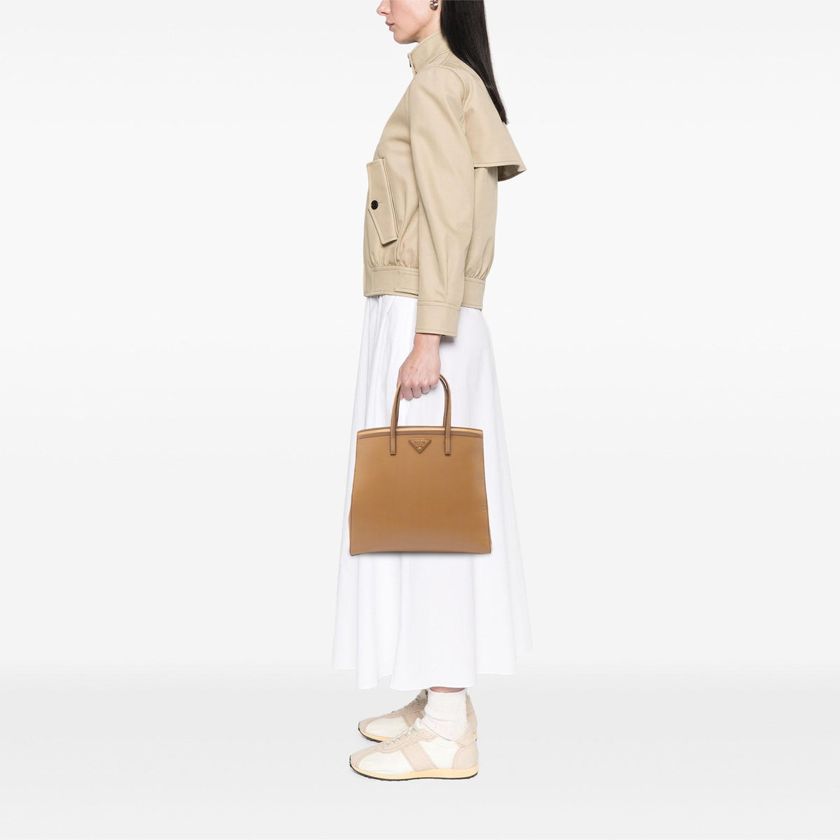 Prada Saffiano Vernice Parabole Satchel - Brown