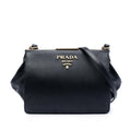 Prada Saffiano and City Calf Light Frame Crossbody Bag - Black