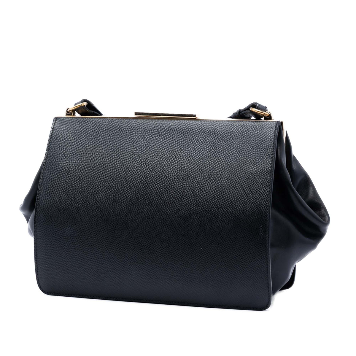 Prada Saffiano and City Calf Light Frame Crossbody Bag - Black