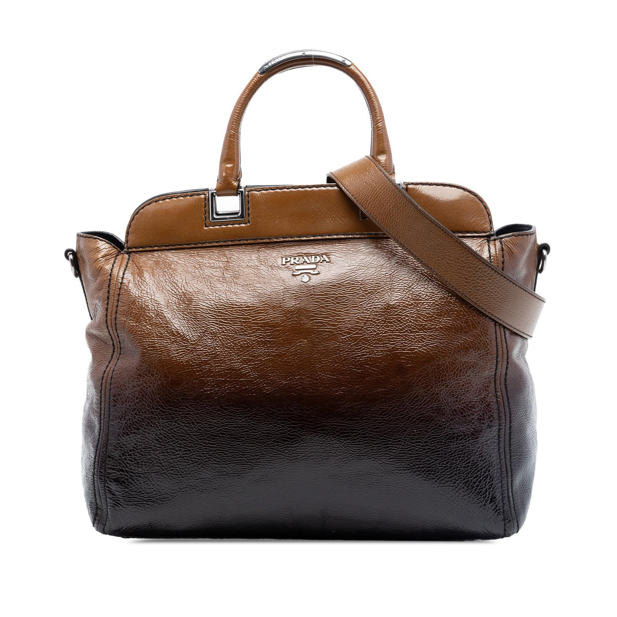 Prada Sfumato Vernice Naplak Frame Satchel - Brown