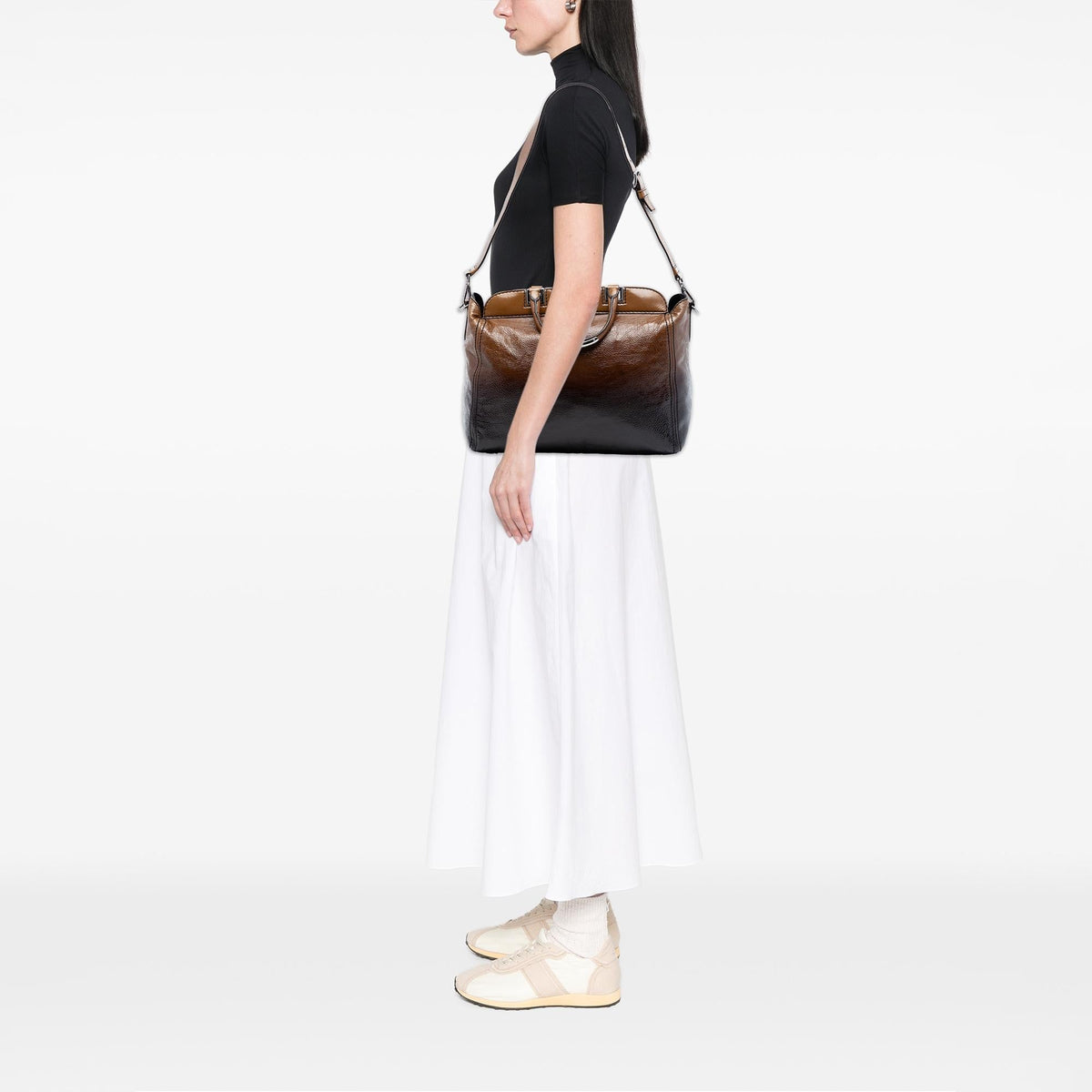 Prada Sfumato Vernice Naplak Frame Satchel - Brown
