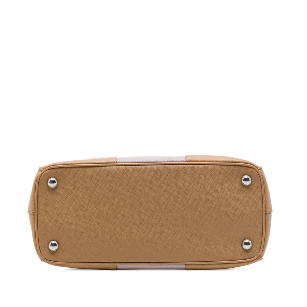 Prada Small Bicolor Saffiano Galleria Double Zip Satchel - Beige/Pink
