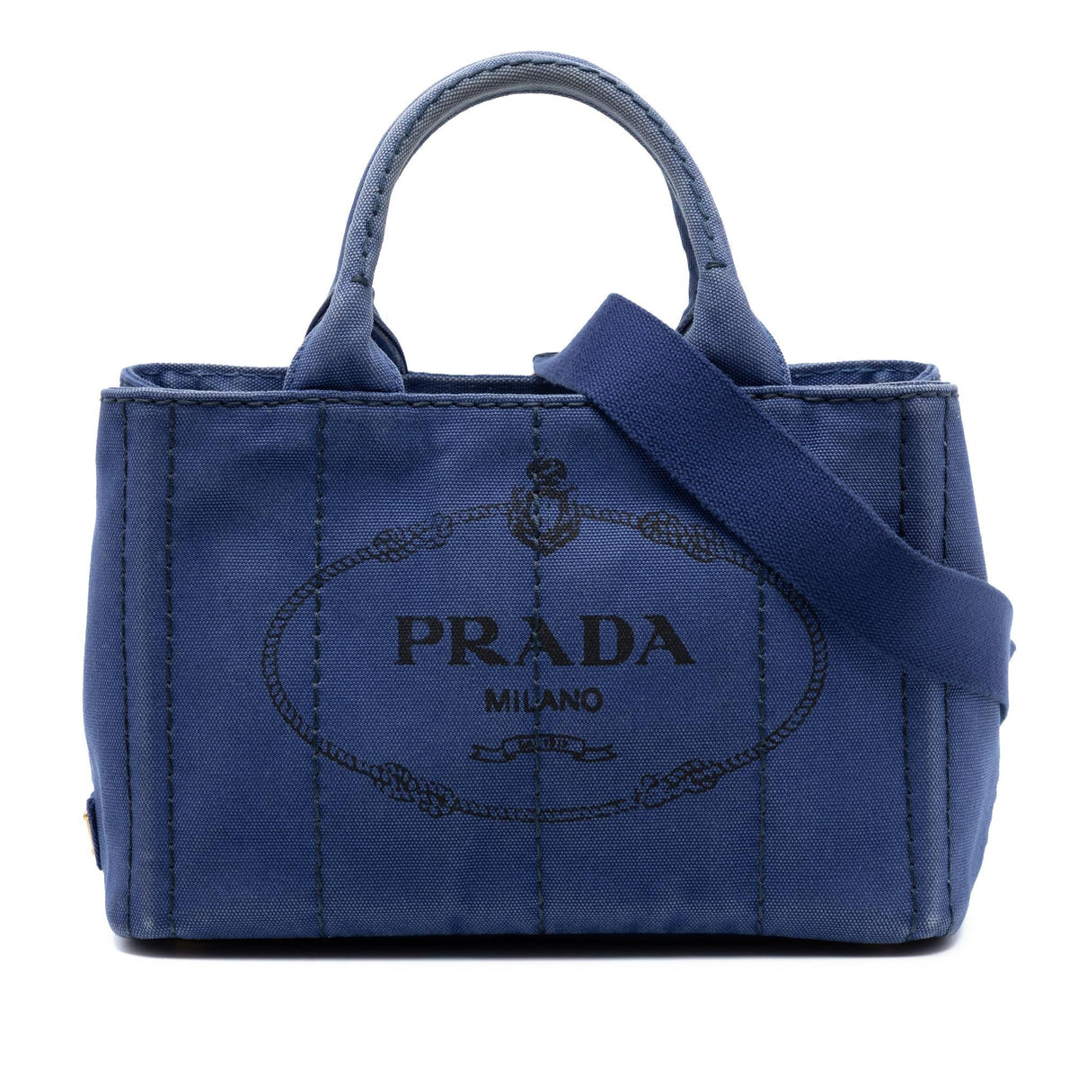 Prada Small Canvas Canapa Logo Satchel - Blue