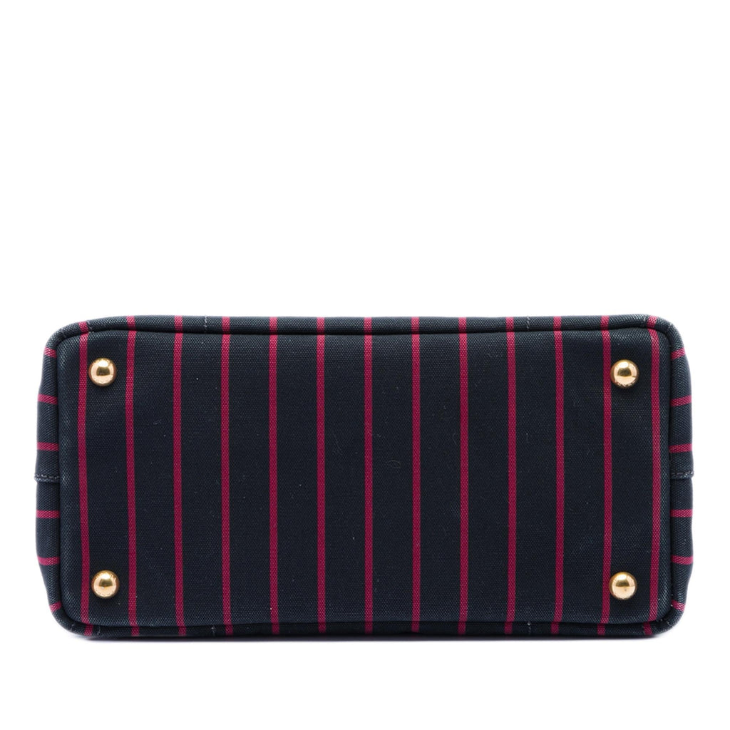 Prada Small Canvas Canapa Logo Stripes Satchel - Black