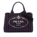 Prada Small Canvas Canapa Logo Stripes Satchel - Black