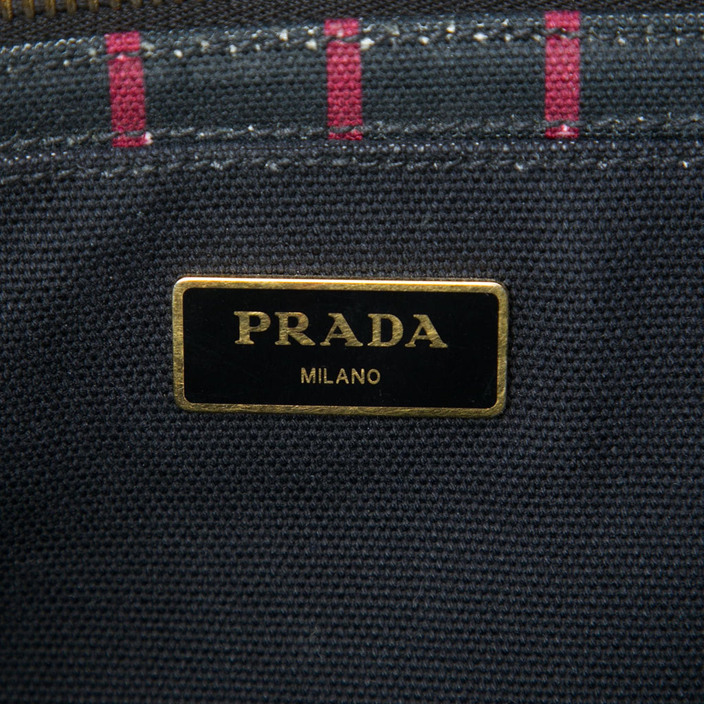 Prada Small Canvas Canapa Logo Stripes Satchel - Black