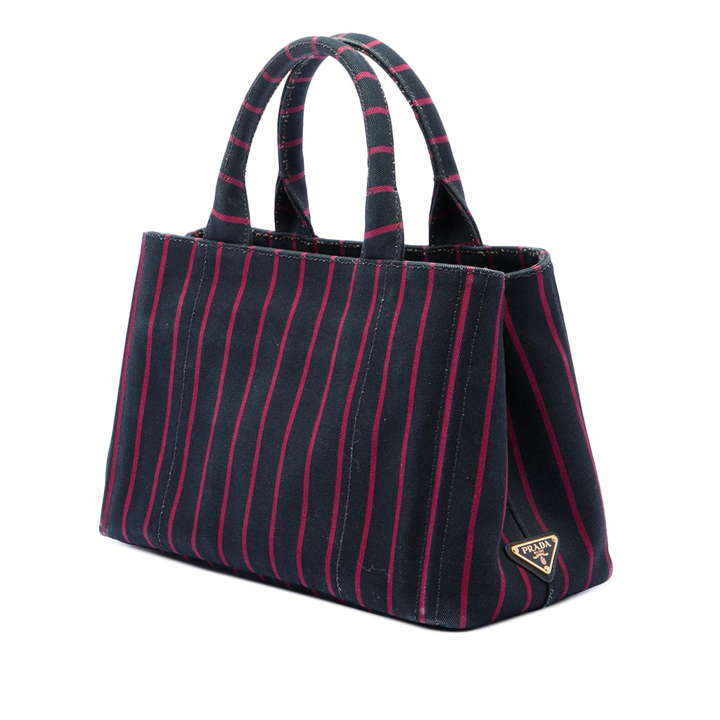 Prada Small Canvas Canapa Logo Stripes Satchel - Black