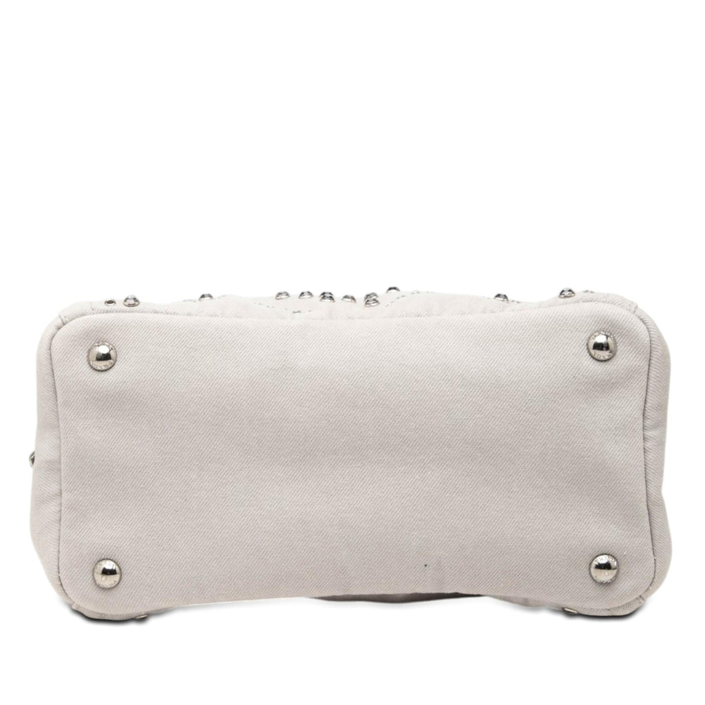 Prada Small Denim Canapa Bijoux and Grommet Satchel - Grey