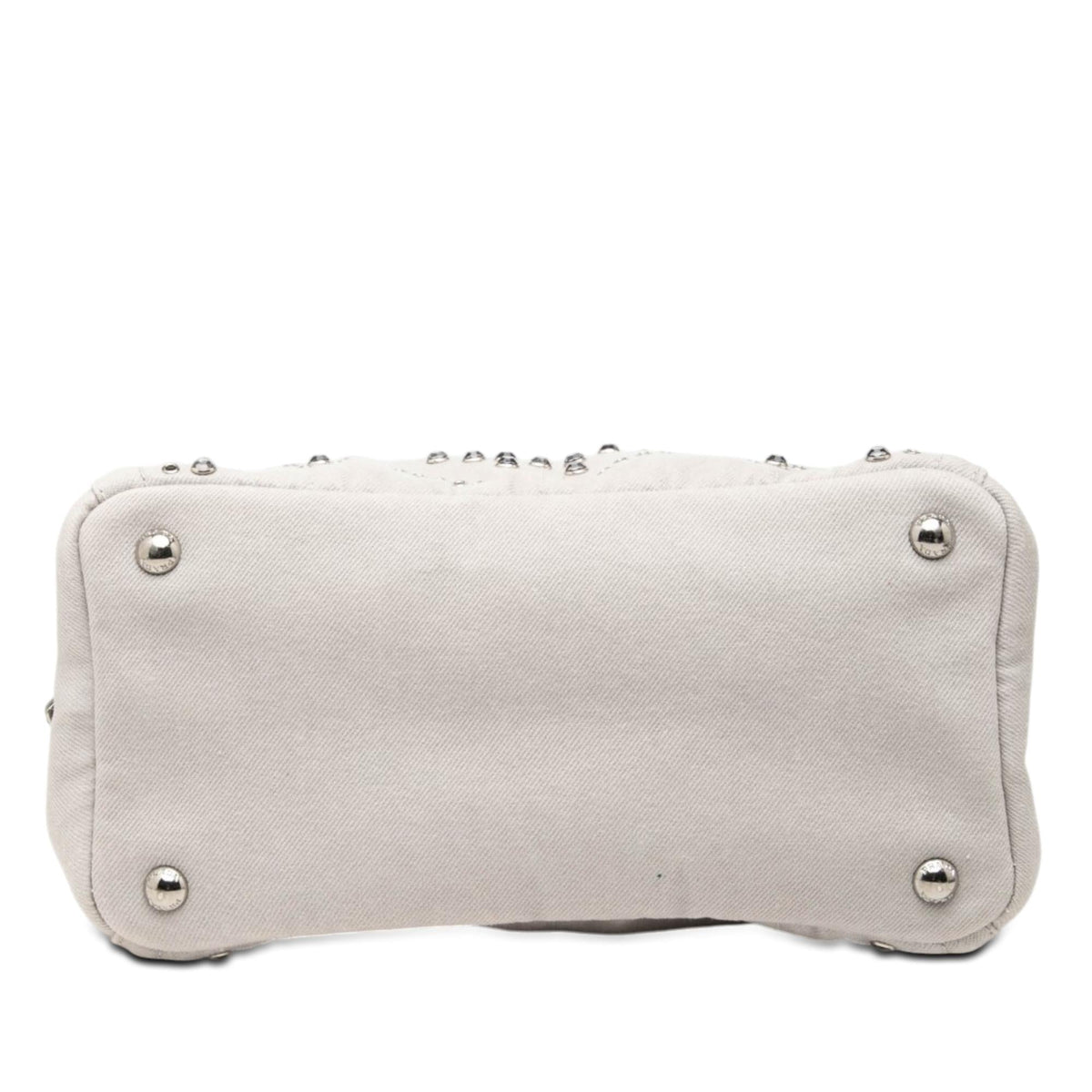 Prada Small Denim Canapa Bijoux and Grommet Satchel - Grey