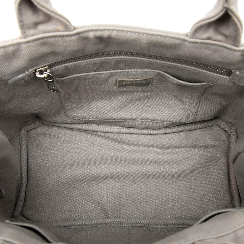 Prada Small Denim Canapa Bijoux and Grommet Satchel - Grey