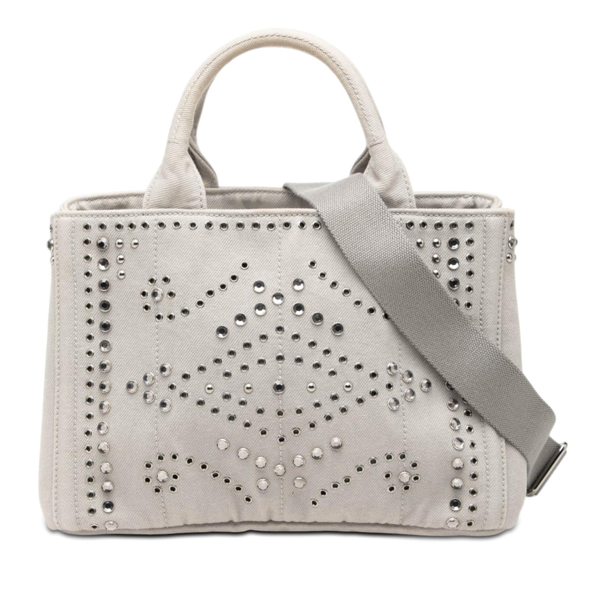 Prada Small Denim Canapa Bijoux and Grommet Satchel - Grey