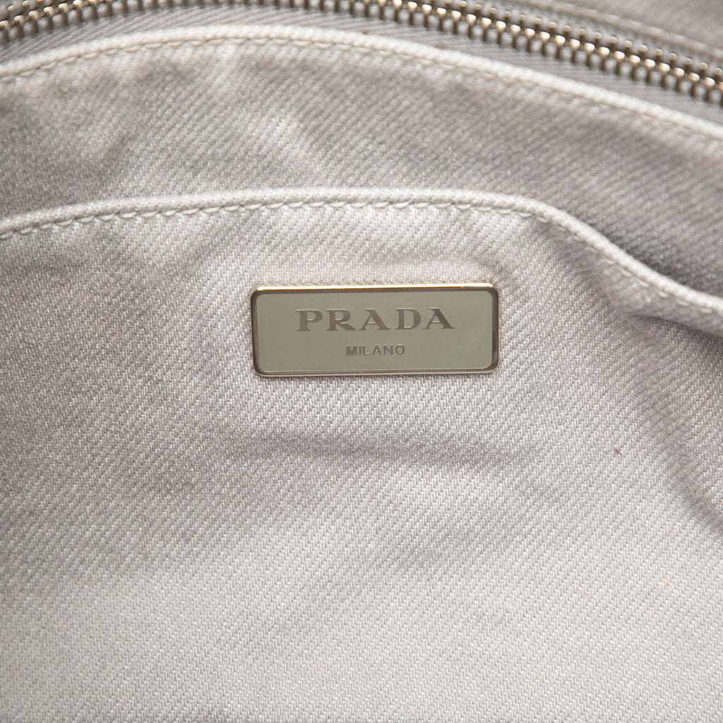 Prada Small Denim Canapa Bijoux and Grommet Satchel - Grey