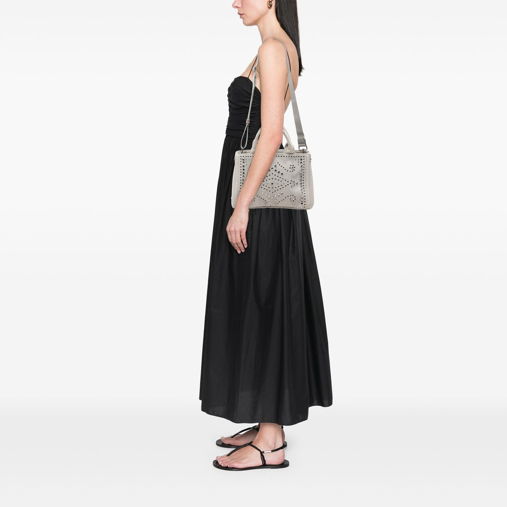Prada Small Denim Canapa Bijoux and Grommet Satchel - Grey
