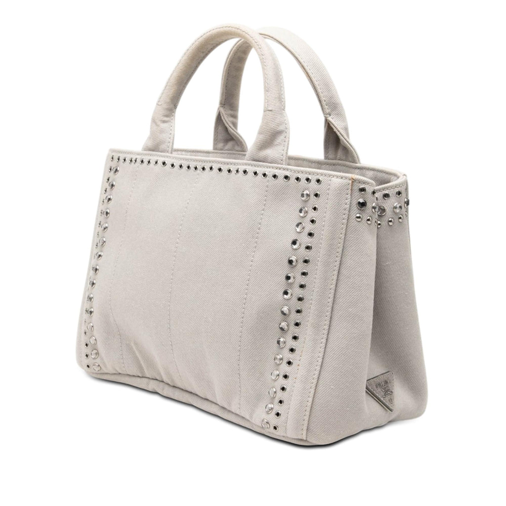 Prada Small Denim Canapa Bijoux and Grommet Satchel - Grey