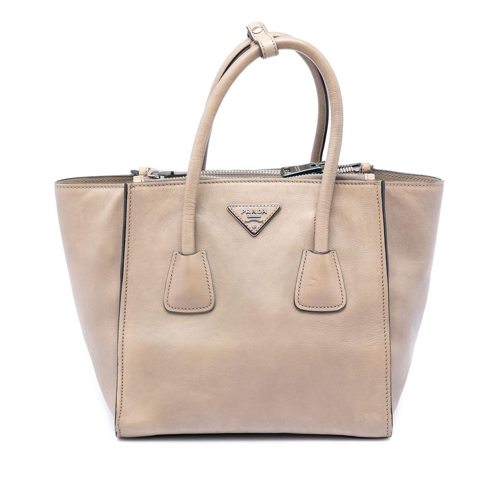 Prada Small Glace Calf Twin Pocket Satchel - Beige